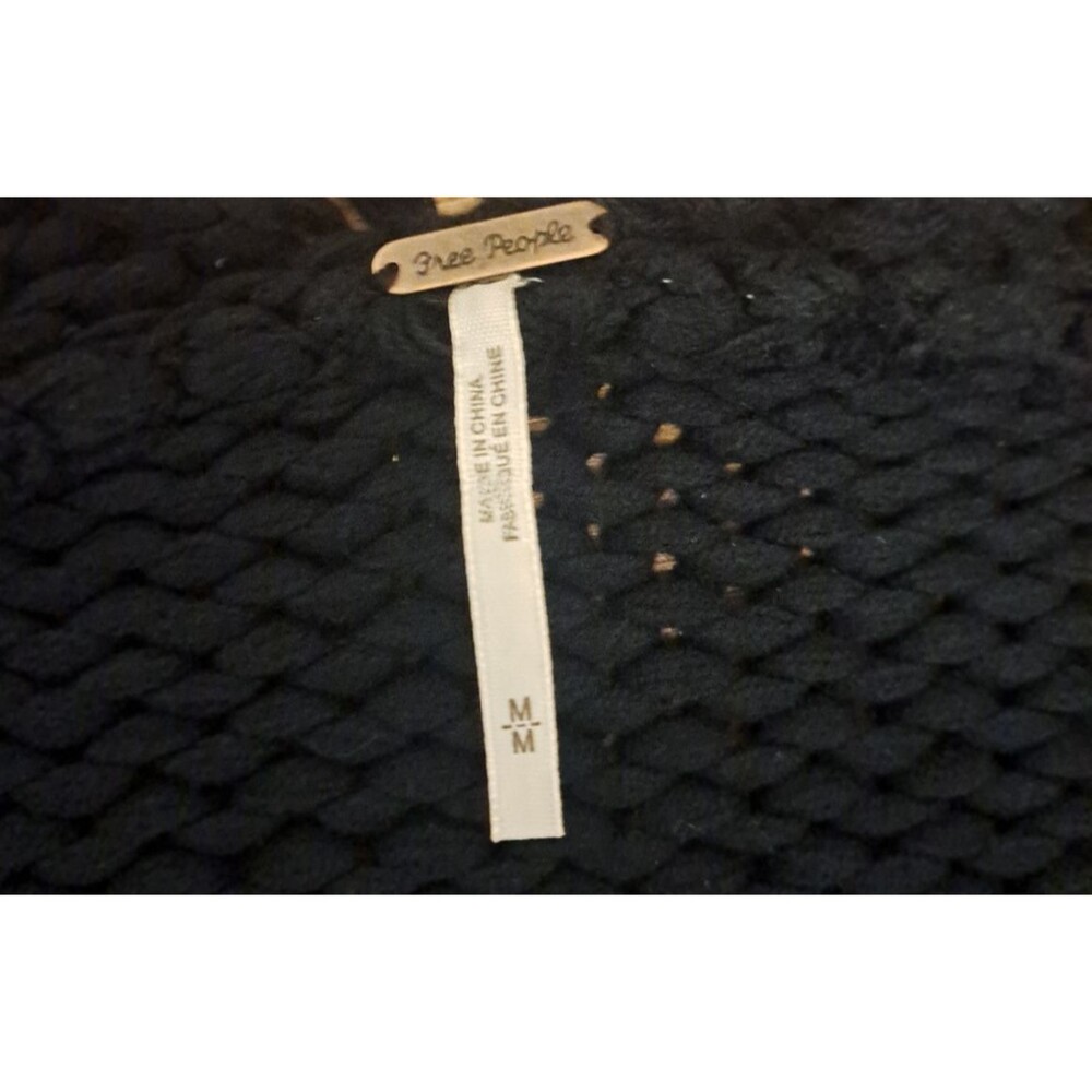 Free People Knit Cardigan Black Open Front Chunky Whimsigoth Boho Medium - Picture 2 of 4